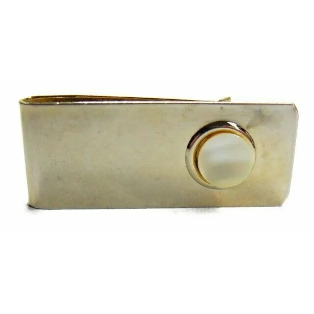 Money Clip Classic Mother Of Pearl Gold T Wallet Cash ID Credit Card Holder Vtg